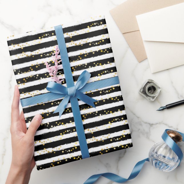 Papier Cadeau Golden Star Stripe (Cadeaux)