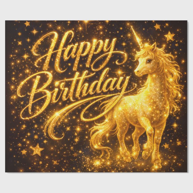 Papier Cadeau Golden Stardust Birthday — Fantasy Unicorn (Plat)