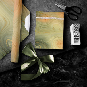 Papier Cadeau Golden Strata   Pêche Brûlée Orange Vert Agate