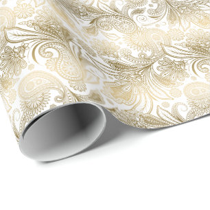 Papier Cadeau Golden Tones Ornate Paisley Motif