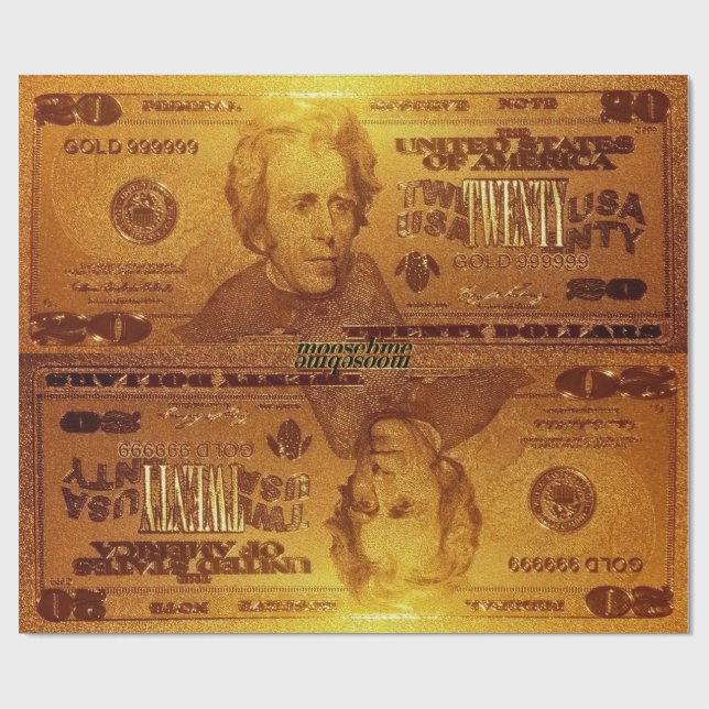 Papier Cadeau Golden U.S. Vingt Dollar Bill Reflection (Plat)