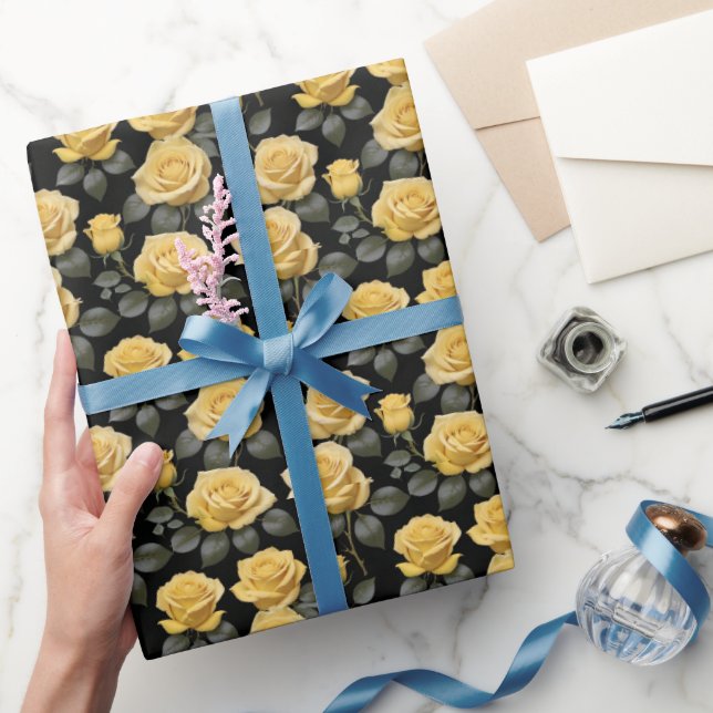 Papier Cadeau Golden Yellow Roses  (Cadeaux)