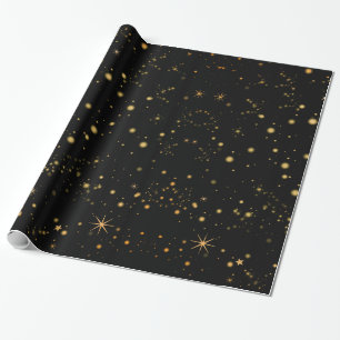 Papier Cadeau Golden Yellow Stars Black Night Sky