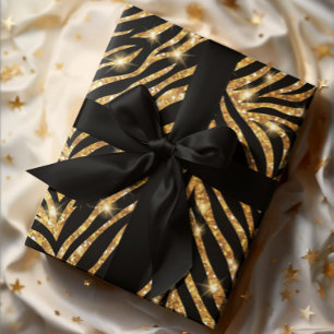 Papier Cadeau Golden Zebra Glittery Motif