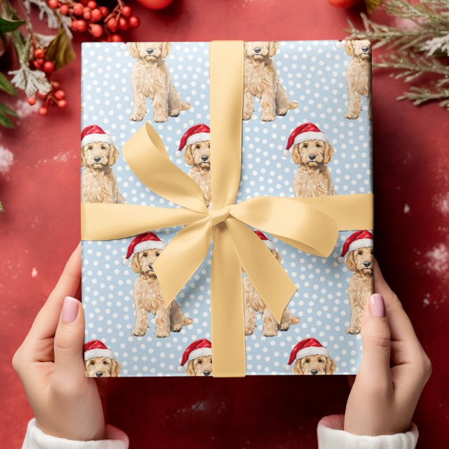Papier Cadeau Goldendoodle Aquarelle chien Noël (Créateur téléchargé)