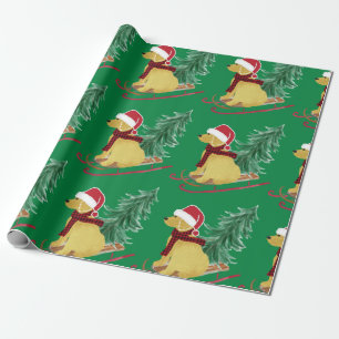 Papier Cadeau Goldendoodle Christmas Sled Green