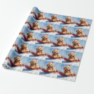 Papier Cadeau Goldendoodle Dog in Sledge Let it neige Christmas