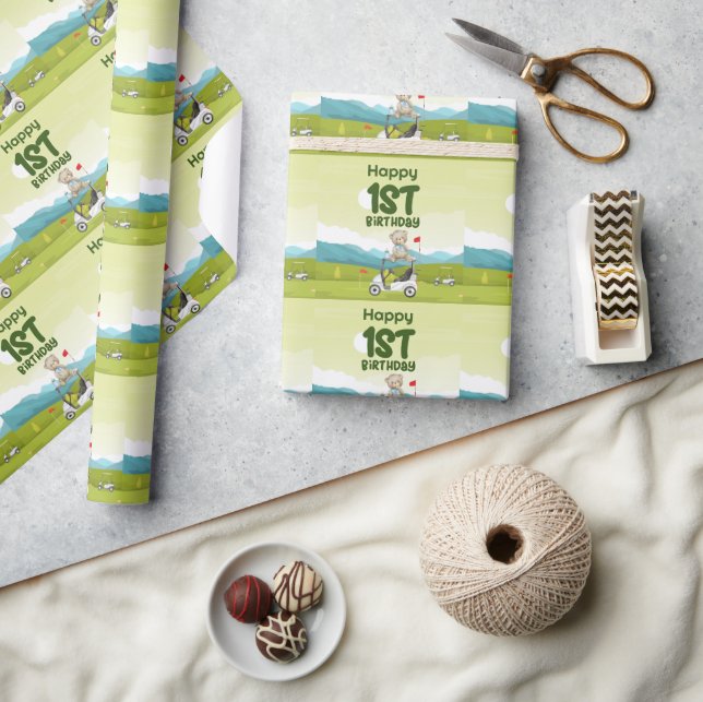 Papier Cadeau Golf 1er anniversaire golfeur d'un an avec chariot (Artisanat)