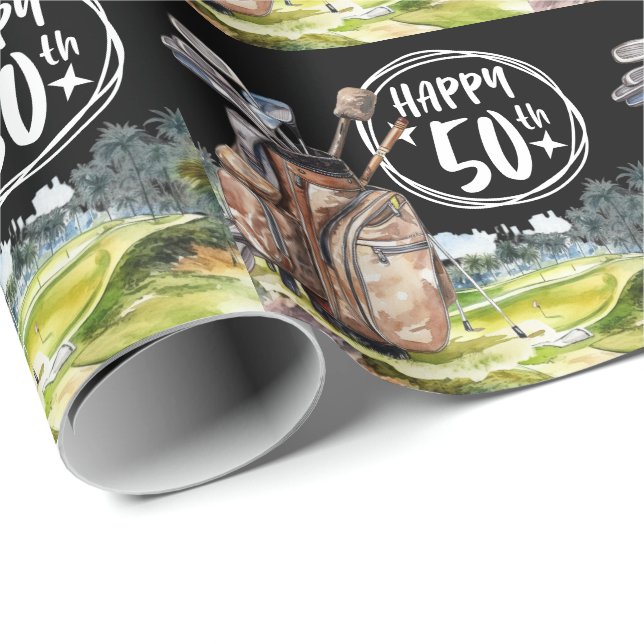 Papier Cadeau Golf  50e anniversaire au golfeur (Coin rond)