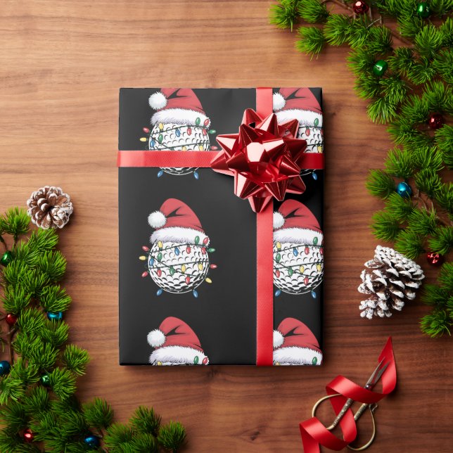 Papier Cadeau Golf Ball Santa Hat Noël Golf Lumières de Noël (Cadeau de vacances)
