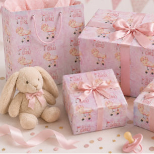 Papier Cadeau Golf C'est FILLE Golfeuse thème rose bébé aquarell