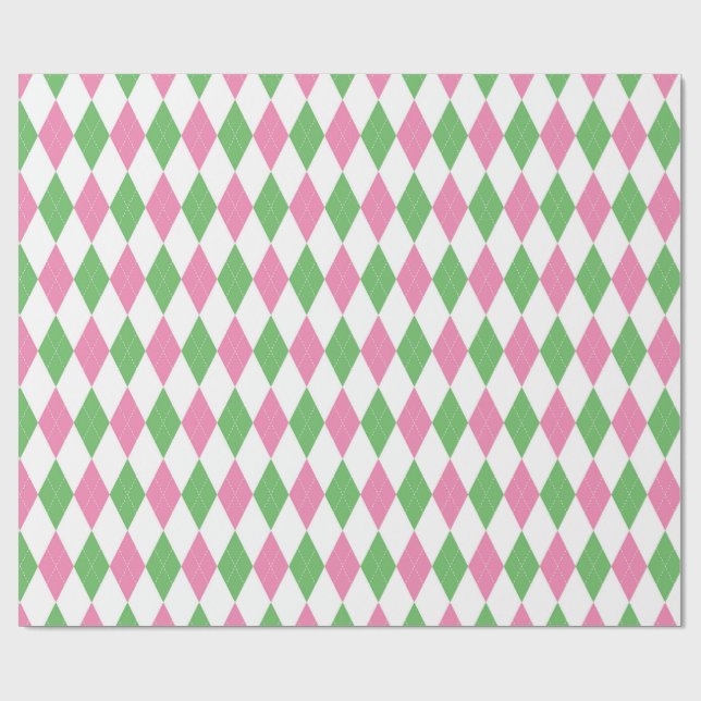 Papier Cadeau Golf Chic Pink Green Argyle Wrapping Paper (Plat)