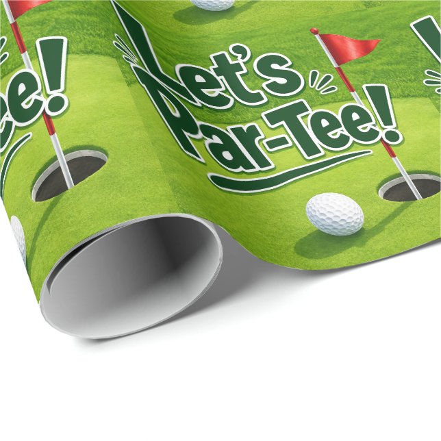 Papier Cadeau Golf Faisons un Par avec un drapeau de golf sur fo (Coin rond)