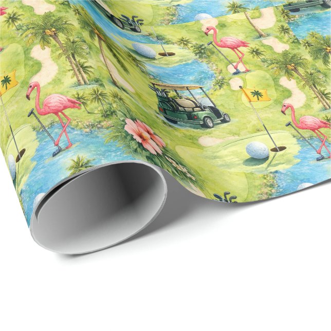 Papier Cadeau Golf Floride sur le thème de la retraite flamant r (Coin rond)