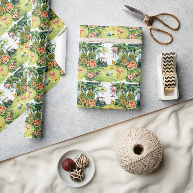 Papier Cadeau Golf Floride sur le thème de la retraite flamant r (Artisanat)
