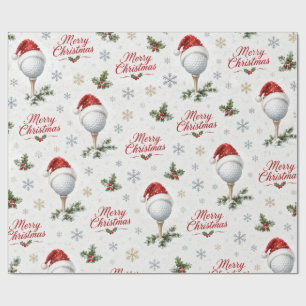 Papier Cadeau Golf Joyeux Noël Chapeau de Père Noël Balle de Gol