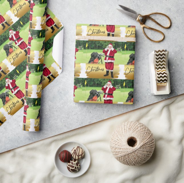 Papier Cadeau Golf Merry Christmas with Santa Claus on Green  (Artisanat)