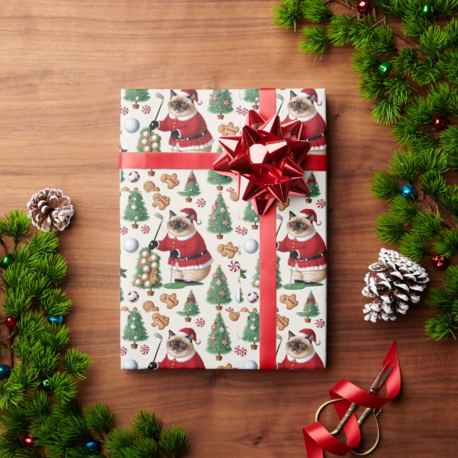 Papier Cadeau Golf Noël thème pour Amoureux des chats Golfer (Cadeau de vacances)