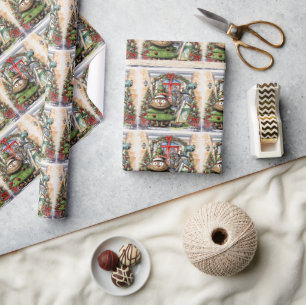 Papier Cadeau Golf Père Noël Chat avec sac Arrière - plan de Noë