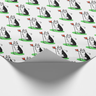 Papier Cadeau Golf Sibérien Husky (noir) Chien Jouant Mal Drôle