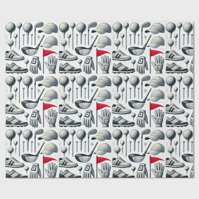 Papier Cadeau Golf sur le thème de la balle drapeau chaussures c (Plat)
