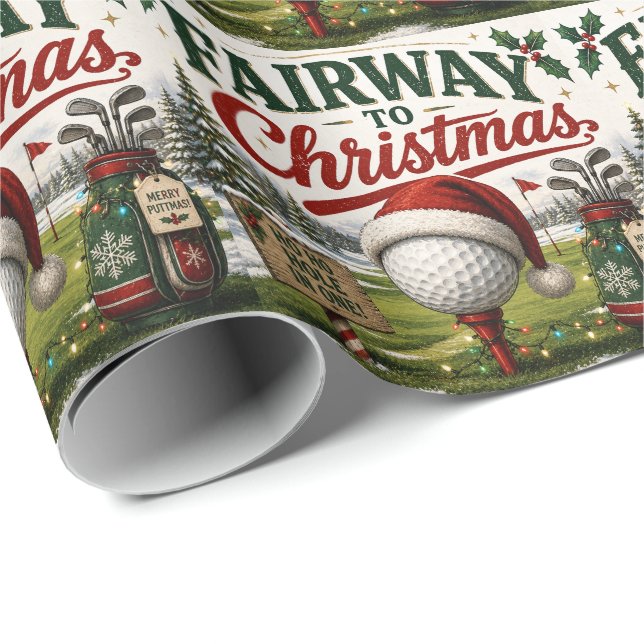 Papier Cadeau Golf sur le thème de Noël pour golfeur (Coin rond)