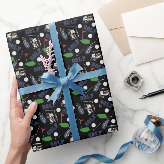 Papier Cadeau Gone Golfing sur Black (Cadeaux)