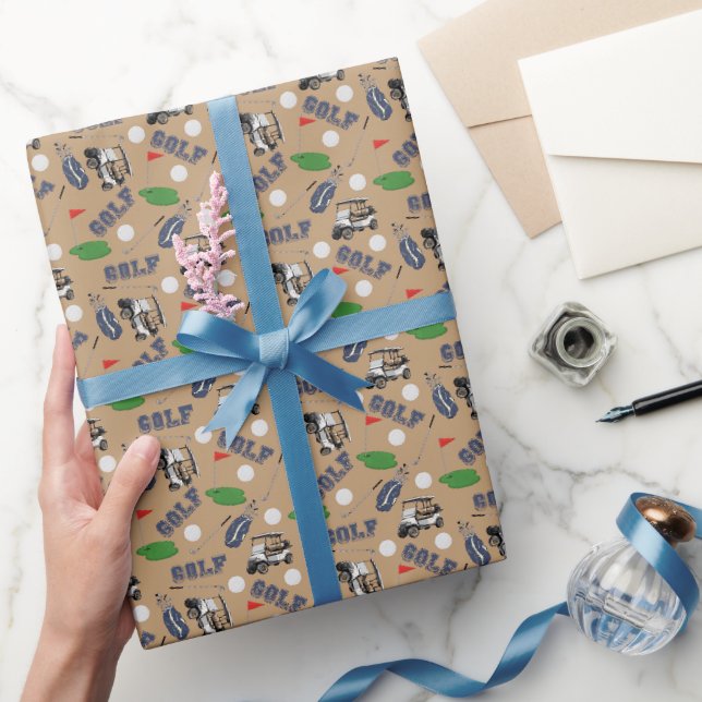 Papier Cadeau Gone Golfing sur Wood Brown (Cadeaux)