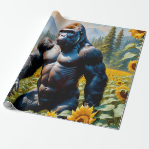 Papier Cadeau Gorille Ape Dans Un Champ De Tournesol