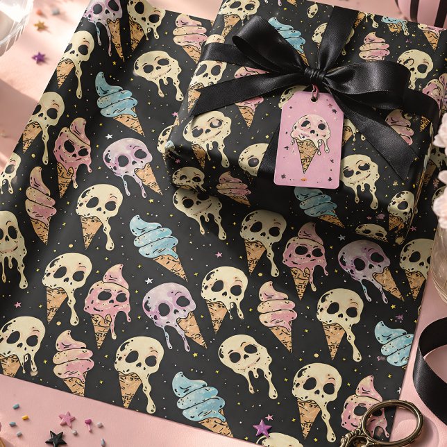 Papier Cadeau Goth Été Crânes & Crème Glacée (Créateur téléchargé)