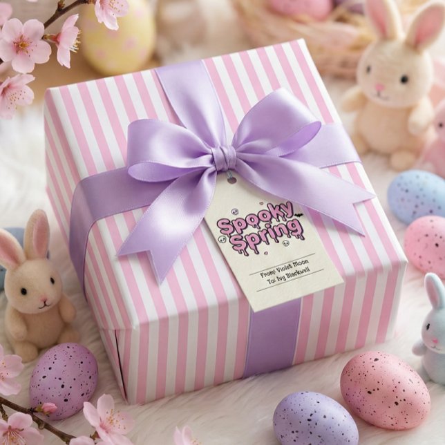 Papier Cadeau Goth Pastel Pâques Rose Rayé Alternative (Pastel Goth Easter Pink Striped Alternative Wrapping Paper)