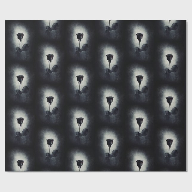 Papier Cadeau Goth Rose noir goutte de sang Motif Macabre (Plat)