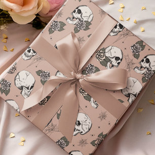 Papier Cadeau Goth Rose Vintage Crâne et fleurs Halloween