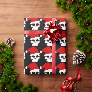 Papier Cadeau Goth Skuls Portant des chapeaux de Noël sur Noir