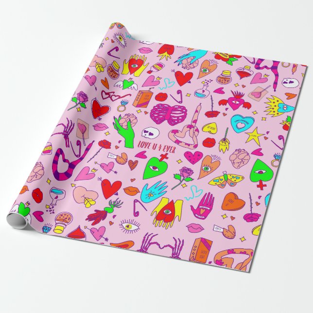 Papier Cadeau goth valentine crâne déplaisant potion du coeur hu (Déroulé)