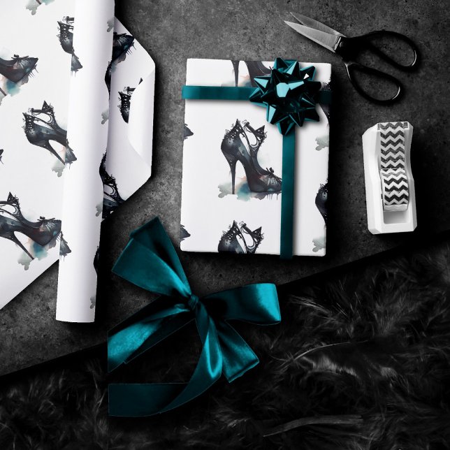 Papier Cadeau Goth Vogue | Brasage Turquoise et talon haute de S (Créateur téléchargé)
