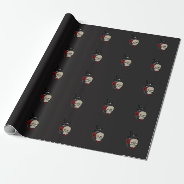 Papier Cadeau Gothic Skull With Rose and Raven (Déroulé)