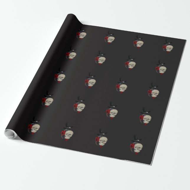 Papier Cadeau Gothic Skull With Rose and Raven (Déroulé)