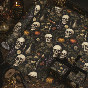 Papier Cadeau Gothique Botanique Crânes & Citrouilles Halloween