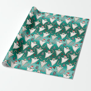 Papier cadeau gothique fantôme de Noël vert