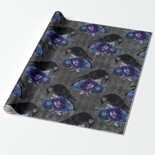 Papier Cadeau Gothique Floral Raven Halloween Motif