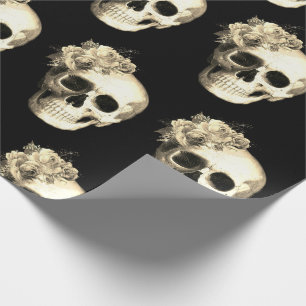 Papier Cadeau Gothique Floral Rose crâne Motif Halloween