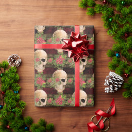 Papier Cadeau Gothique Floral Skull & Poinsettia Motif de Noël