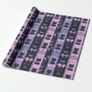 Papier Cadeau Gothique Kawaii Mignons Chats Noirs Lunes Chauves-