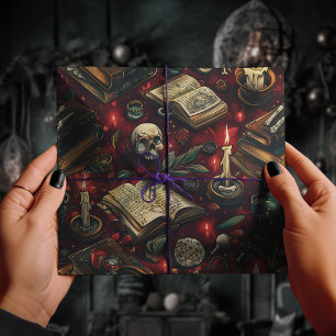 Papier Cadeau Gothique Skull Witchcraft Alchimie Spellbook & bou
