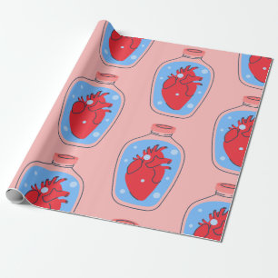 Papier Cadeau gothique valentine macabre coeur humain rose