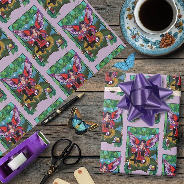 Papier Cadeau Gothique Violet Rouge Champignons Gothique (Créateur téléchargé)