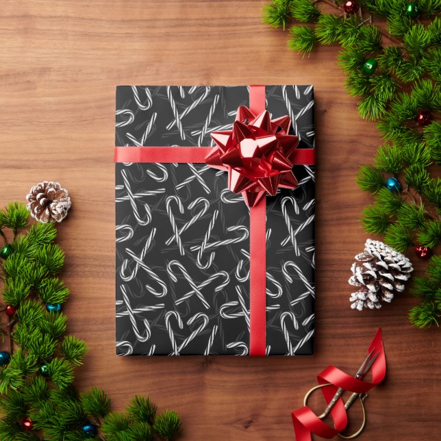Papier Cadeau Gothmas Black and White Candy Cane Pattern (Cadeau de vacances)