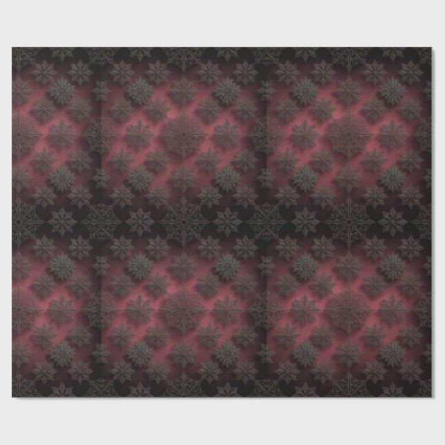 Papier Cadeau Gothmas Black Floral Pattern on Deep Crimson Red  (Plat)
