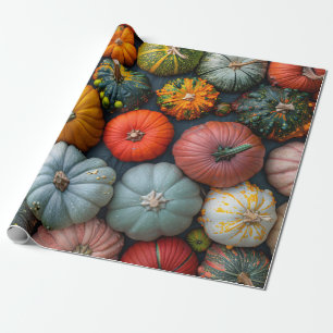 Papier Cadeau Gourdes Citrouilles colorées et découpage de squas